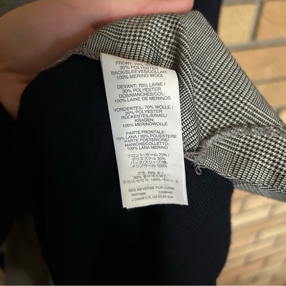 J. Crew Merino Wool Glen Plaid Panel Sweater Navy Women’s Size Small - Picture 2 of 4